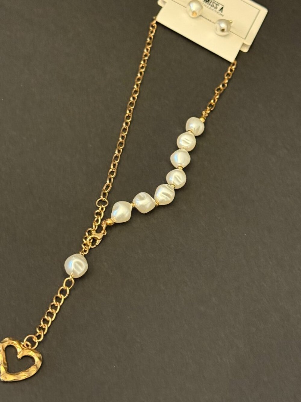 NEW Pearl, Gold & Heart Necklace/Earring Set